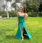 Trumpet/Mermaid Sweetheart Silk-like Satin Sweep Train Prom Dresses With Appliques Lace