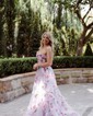 Ball Gown Sweetheart Organza Sweep Train Prom Dresses With Flower(s)