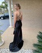 Sheath/Column Cowl Neck Silk-like Satin Floor-length Prom Dresses With Beading