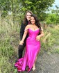 Trumpet/Mermaid Off-the-shoulder Silk-like Satin Sweep Train Prom Dresses With Beading