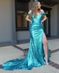 Sparkly Sheath/Column Sequin Ruched Split Prom Dresses