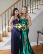 Unique Sheath/Column Satin Sweetheart Ruched Split Prom Dresses