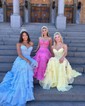 Corset Ball Gown/Princess Chiffon Appliques Tiered Prom Dresses