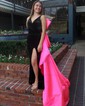 Unique Sheath/Column Satin Velvet Bow Ruched Prom Dresses