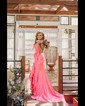 Modest Sheath/Column Satin V-neck Bow Ruffle Prom Dresses