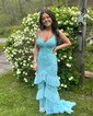 Unique Trumpet/Mermaid Chiffon Appliques Ruffle Prom Dresses