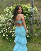 Unique Trumpet/Mermaid Chiffon Appliques Ruffle Prom Dresses