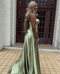 Elegant White Satin Sheath/Column Sweetheart Ruched Prom Dresses