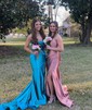 Cute Sheath/Column Satin Sweetheart Ruched Split Prom Dresses