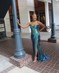 Sparkly Sheath/Column Metallic Sweetheart Ruched Prom Dresses