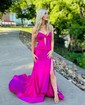 Trumpet/Mermaid Sweetheart Silk-like Satin Sweep Train Prom Dresses With Ruched