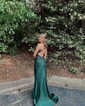 Trumpet/Mermaid Square Neckline Stretch Crepe Sweep Train Beading Prom Dresses