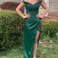 Sheath/Column Off-the-shoulder Silk-like Satin Sweep Train Prom Dresses With Beading