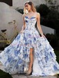 Puffy Ball Gown/Princess Chiffon Satin Tiered Floral Prom Dresses