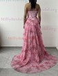 Puffy Ball Gown/Princess Chiffon Satin Tiered Floral Prom Dresses