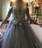 Ball Gown Off-the-shoulder Tulle Sweep Train Beading Prom Dresses