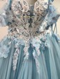 Ball Gown Off-the-shoulder Tulle Sweep Train Beading Prom Dresses