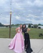 Sheath/Column Off-the-shoulder Satin Sweep Train Prom Dresses With Split Front