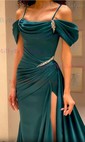 Sheath/Column Off-the-shoulder Satin Sweep Train Prom Dresses With Split Front