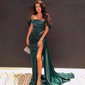 Sheath/Column Off-the-shoulder Satin Sweep Train Prom Dresses With Split Front