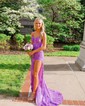 Sheath/Column V-neck Sequined Sweep Train Prom Dresses With Beading