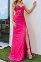 Trumpet/Mermaid Sweetheart Stretch Crepe Sweep Train Prom Dresses With Appliques Lace