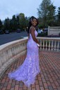 Trumpet/Mermaid Square Neckline Lace Tulle Sweep Train Prom Dresses With Appliques Lace