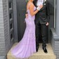 Trumpet/Mermaid Sweetheart Tulle Sweep Train Prom Dresses With Appliques Lace