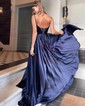 A-line Square Neckline Silk-like Satin Sweep Train Prom Dresses